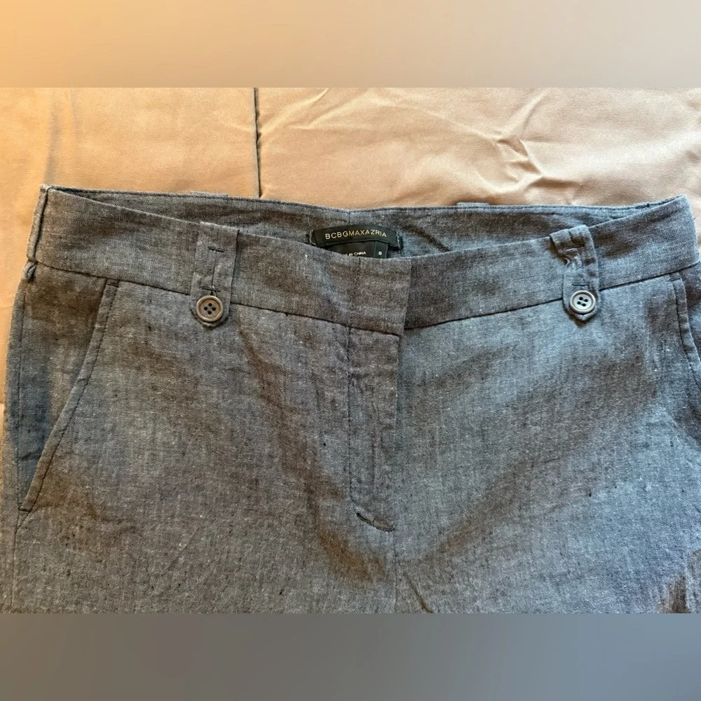 BCBG Max Azria women's Gray Denim- looking Linen Wide-Leg Pants, size 8 GUC - Picture 2 of 8